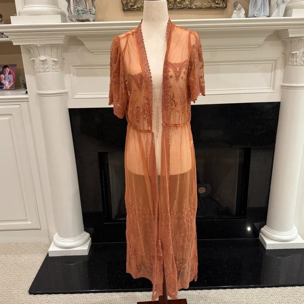 Blashe Burnt Orange Lace Mesh Kimono Duster – Size Large